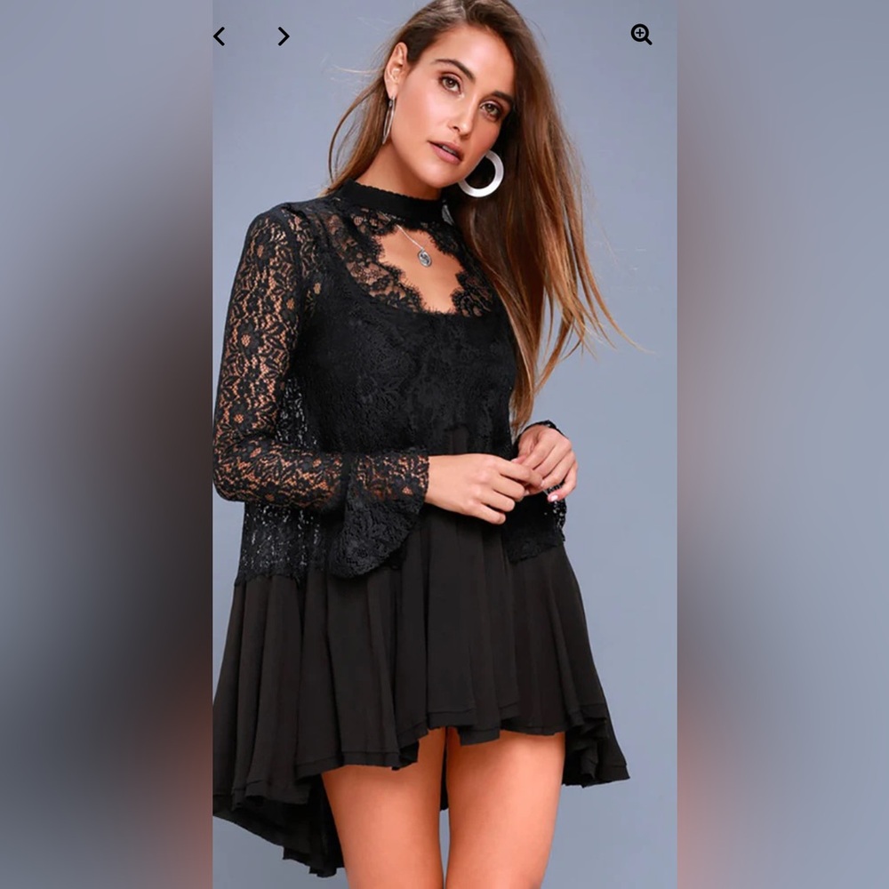 Free People Black Lace Long-Sleeve Mini Dress - Picture 7 of 9
